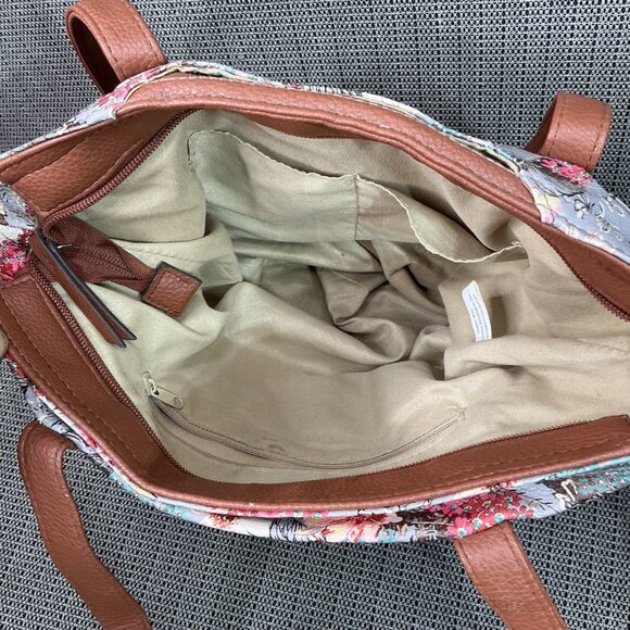 Rosetti Floral Tote Bag With Tan Faux Leather Accents & Multiple Pockets - Picture 11 of 11